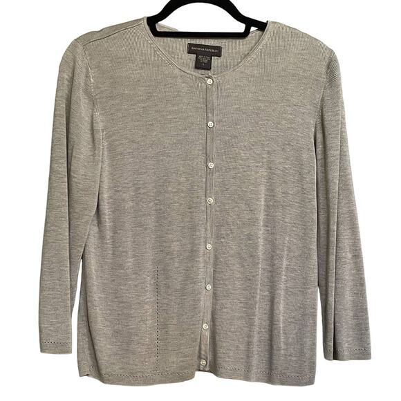 Banana Republic Cardigan Gray Button Down Silk Womens SZ Large - Picture 1 of 10